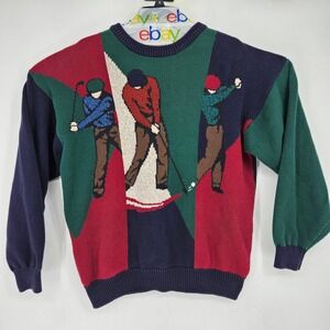Vtg 90's Cotton Traders Sport Sweater Mens Medium Novelty Golf Knit Color Block